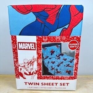 Marvel Spider-Man Super Soft Holiday Twin Sheet Set Kids Blue3 Piece Bedding Set